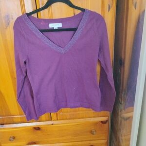 Isaac Mizrahi Purple Long Sleeve V-Neck Top